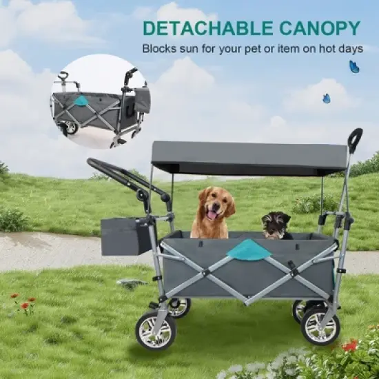 HTUTWOO Collapsible Canopy Wago, with Adjustable Push Pulling Handles, Heavy Duty Utility Outdoor Foldable Garden Cart,forSand,for Shopping,Camping image {9}