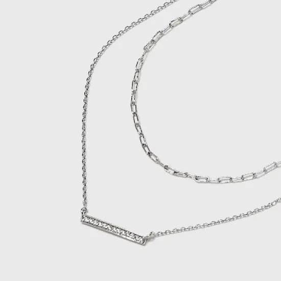Sterling Silver Cubic Zirconia Multi-Strand Necklace - A New Day&trade; Silver image {3}