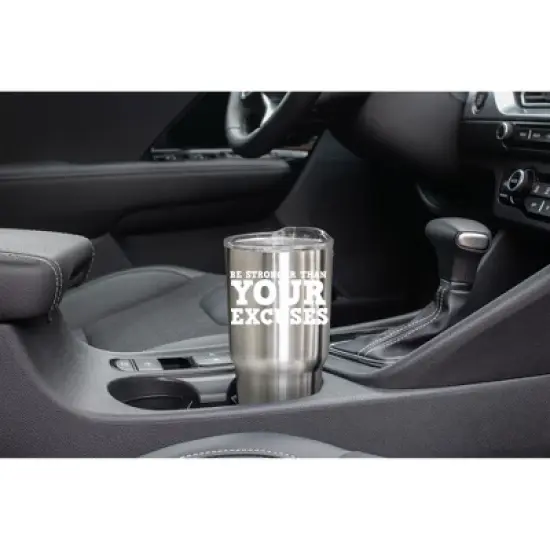 100 North 30 Ounce Stainless Steel On the Go Travel Tumbler With Push Top Lid, Be Stronger Than Your Excuses Silver image {4}