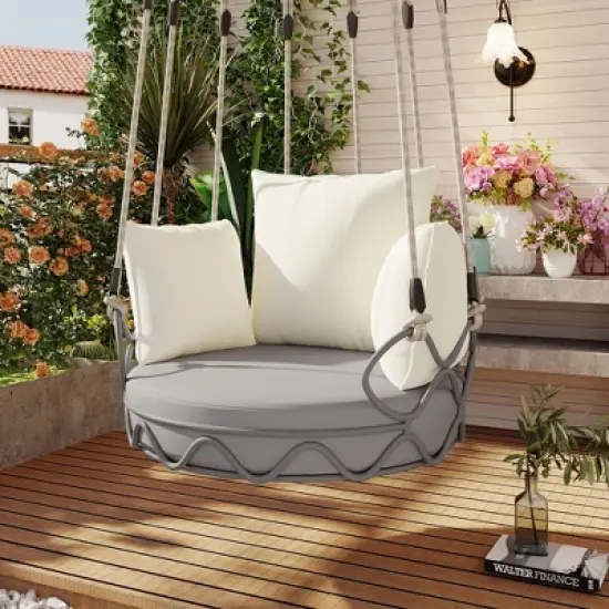 PAGED Porch Swing Metal Frame Swing Chair with UV Resistant Thickened Cushion for Outdoor, Garden, Balcony image {6}