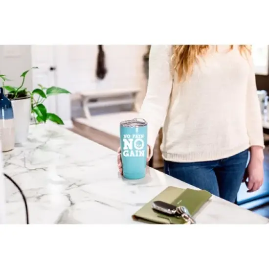 100 North 20 Ounce Stainless Steel On the Go Travel Tumbler With Push Top Lid, No Pain No Gain Teal image {3}