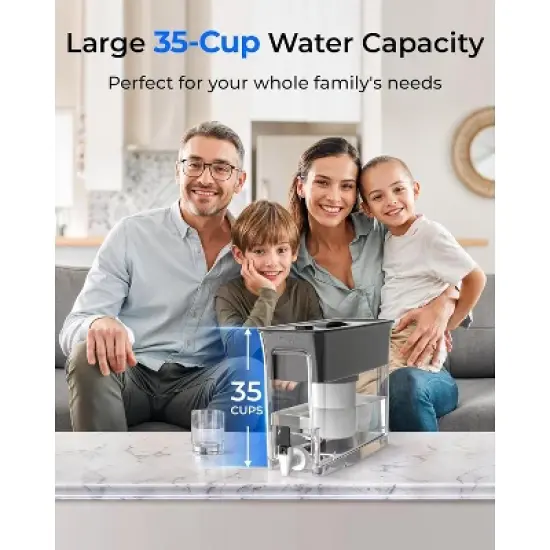 Waterdrop 35-Cup 0 TDS Slim Water Filter Dispenser, Large Capacity, Reduces TDS, Chlorine, PFOA/PFOS and More, BPA Free, Black (with 1 Filter) image {4}