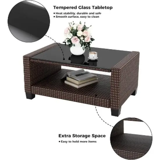 5-Piece Patio Furniture Set &ndash; Outdoor Seating with 7 Seats and Glass Coffee Table, All-Weather Rattan Modular Sofa with Soft Cushions image {2}