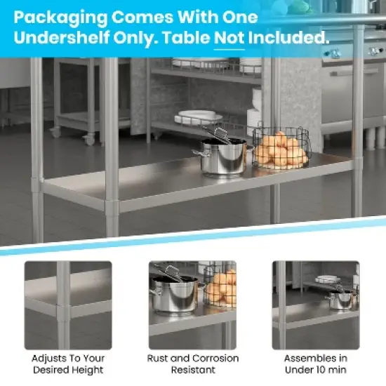 Emma and Oliver Under Shelf for Kitchen Prep and Work Tables - Adjustable Galvanized Lower Shelf for Stainless Steel Tables image {2}