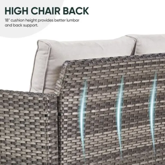 POCASSY 74.4" Outdoor Wicker Couch with Metal Armrest, 3-Seater Couch with Square Armrest Patio Furniture Sofa for Porch Balcony, Gray image {2}