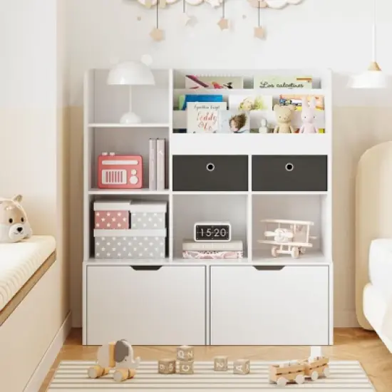 Toy Storage Organizer 47.8" Kids Bookshelf with Drawers and Cubbies, Modern Wooden Bookcase for Playroom image {3}