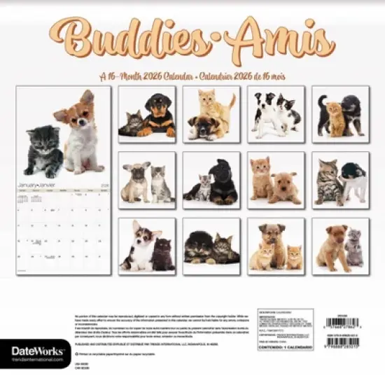 Trends International 2026 Buddies Bilingual French 12"x12" Wall Calendar image {3}