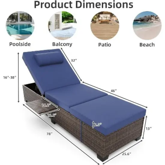 Lounge Chair Outdoor, PE Rattan Wicker Pool Lounge Chairs Set of 2 with Adjustable Backrest, Cushion, Cup Holder, for Poolside, Deck, Gray-Beige image {1}