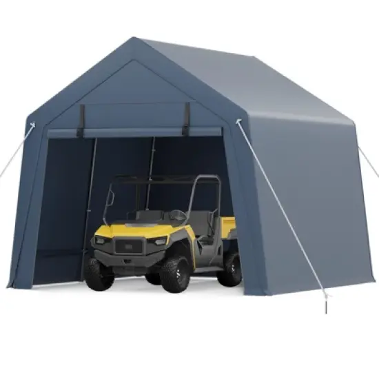 Outdoor Storage Shed, Portable Carport w/Roll-up Ventilated Zipper Door&Windows,Heavy Duty Waterproof Tarp,Storage Sheds for Motorcycle,Bike,Firewood image {8}