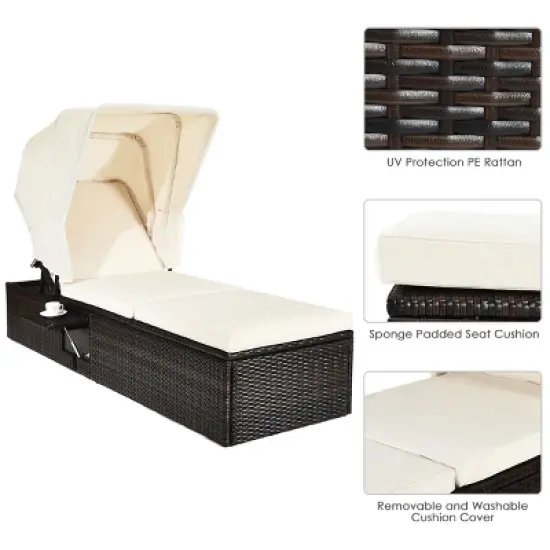 Tangkula Outdoor Cushioned Reclining Chaise Lounge w/Folding Canopy image {3}