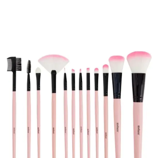 Zodaca 12 Piece Makeup Brush Set with Pouch Bag Organizer, Pink image {7}