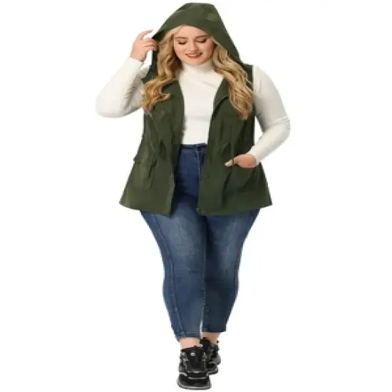 Agnes Orinda Women's Plus Size Utility Vest Sleeveless Anorak Cargo Drawstring Jacket image {2}