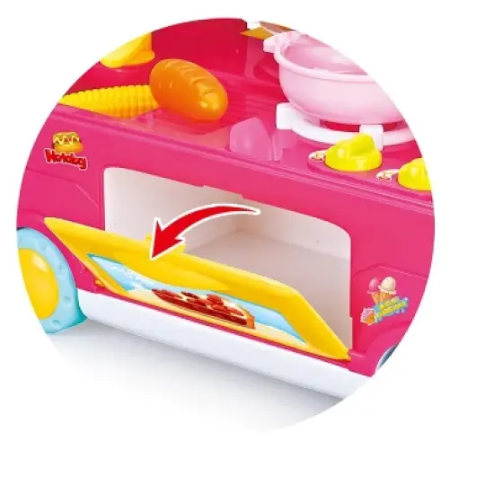Ready! Set! Play! Link Little Chef 29 Piece Set, Fast Food Truck Bus Kitchen Toy, Food Pretend Play For Kids (Pink & Blue) image {1}