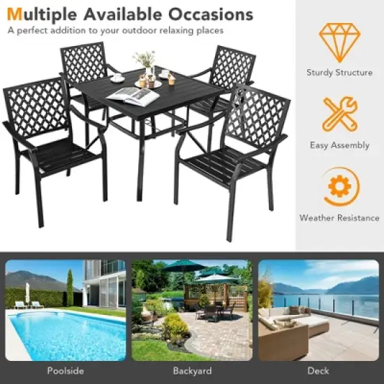 Costway Set of 2 Patio Dining Chairs Stackable Metal Slat Armreset Garden Yard image {6}