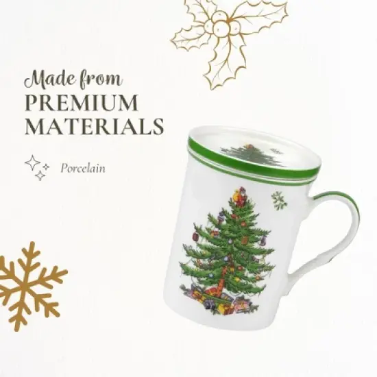 Spode Christmas Tree 14 oz Mug & Coaster Set - Ceramic Mug with Coaster - Fine Porcelain, Dishwasher & Microwave Safe - Mug & Coaster Gift Set image {3}