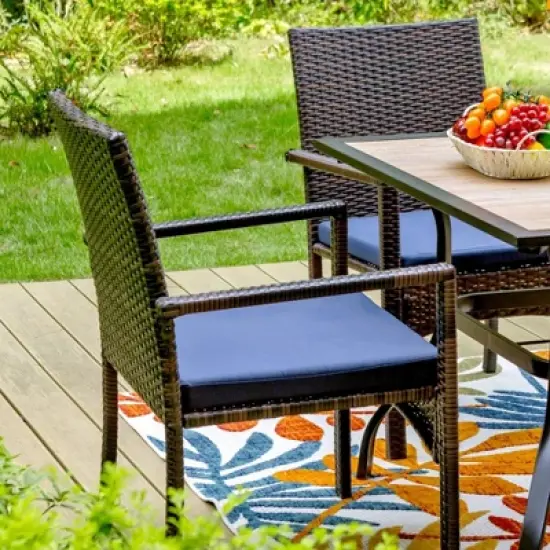 3pc Patio Dining Set with 22" Square Metal Table with Umbrella Hole & 2 Rattan Chairs - Black - Captiva Designs image {3}