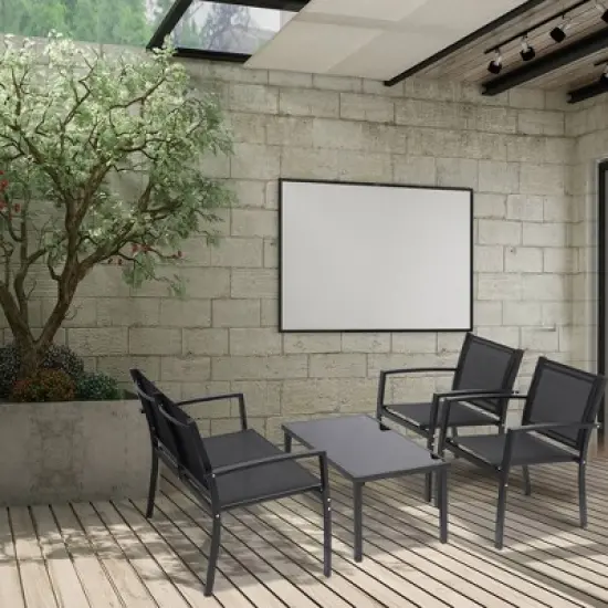 4pc Outdoor Garden Patio Conversation Set - Black - WELLFOR image {3}