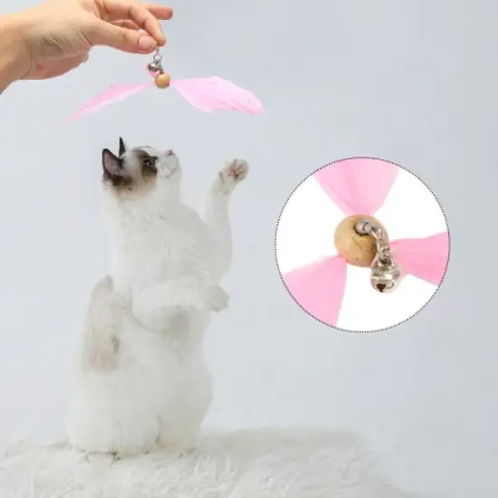 Unique Bargains Cat Feather Plaything Cat Wand Replacement Feathers Compact Hair Pink 3 Pcs image {4}