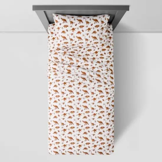 Dinosaur Cotton Kids' Sheet Set Watercolor Brown - Pillowfort&trade; image {1}