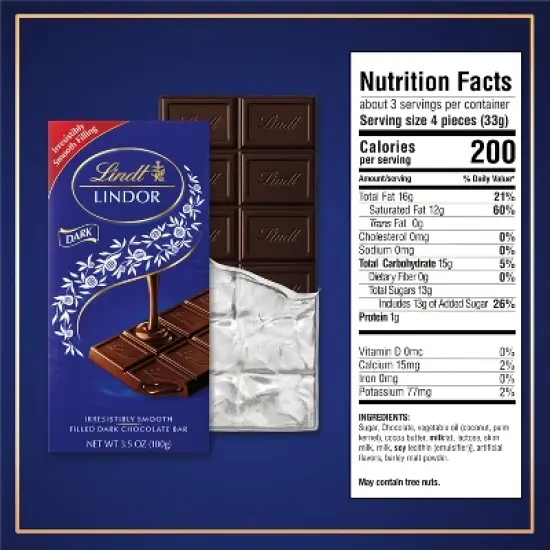 Lindt Lindor Dark Chocolate Candy Truffle Bar - 3.5oz image {5}