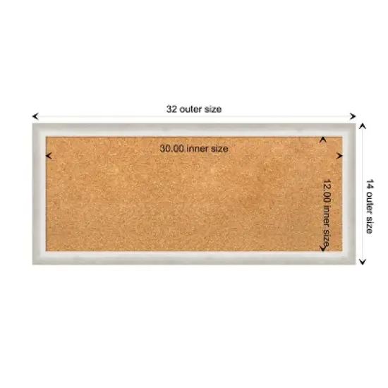 32"x14" Two Tone Wood Frame Natural Cork Board Silver - Amanti Art: Wall Mount, Bulletin Board, Message Center image {9}