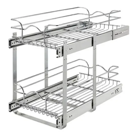 Rev-A-Shelf 5WB2 2-Tier Wire Basket Pull Out Shelf Storage for Kitchen Base Cabinet Organization, Chrome image {7}