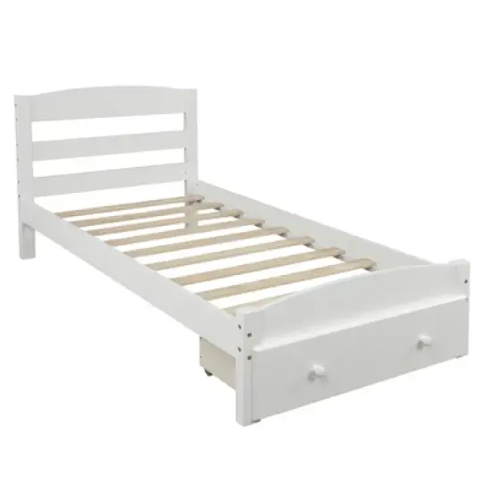 Twin Size Wood Platform Bed Frame with Storage Drawer and Slat Support-ModernLuxe image {2}