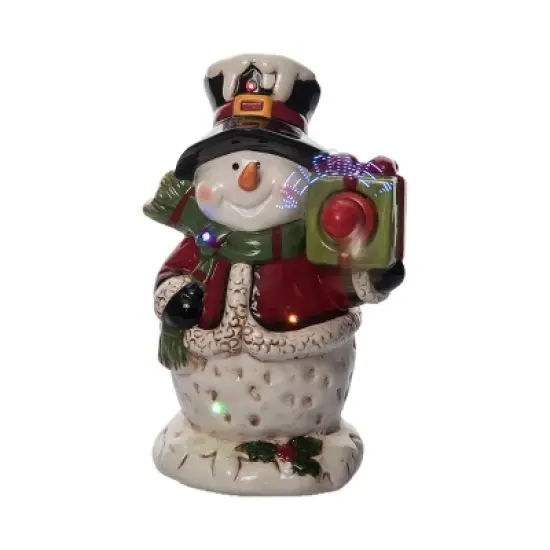 Transpac Dolomite Light Up Snowman with Gift Box and Music - Festive Christmas Decorative Object for Holiday Cheer image {1}