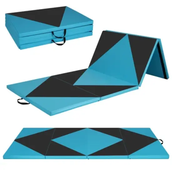 Costway Gymnastics Gym Mat 4-Panel Folding Lightweight Gymnastics Tumbling Mat with Hook Navy/Blue/Purple/Pink image {10}