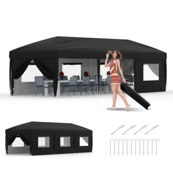 10x30 Pop Up Canopy with 8 Sidewalls - Heavy Duty Outdoor Canopy Tent with Portable Roller Bag image {8}