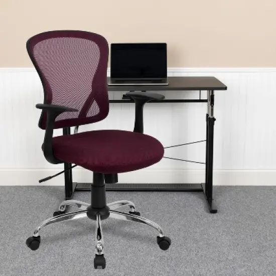 Emma and Oliver Mid-Back Mesh Swivel Task Office Chair with Chrome Base and Arms image {1}