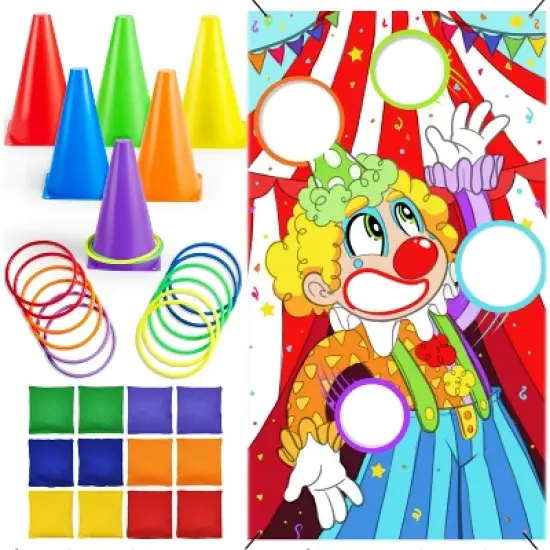 Joyfy 31PCS 3 in 1 Carnival Games Cornhole Set with Ring Toss/Bean Bags/Cones for Kids Adults Family Fun Outdoor Indoor Party Yard Lawn Game Play Toy image {8}