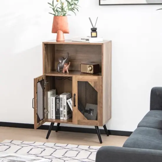 Costway 2-Door Kitchen Storage Bar Cabinet Buffet Sideboard w/ Wine Rack & Glass Holder image {9}