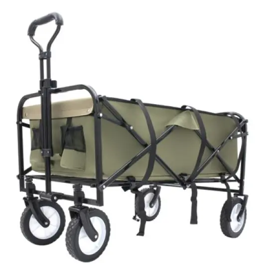 DSVIMOY Collapsible Foldable Wagon Cart, Wagon Grocery Cart for Camping Shopping Sports, Brown, 35.04"*21.65"*38.98" image {5}