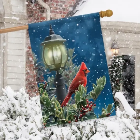 Briarwood Lane Winter Solitude Cardinal House Flag Lamp Post Snow image {2}