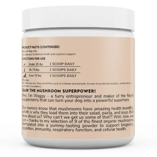 Immune Support Mushroom Powder for Dogs-Organic Complex for Cognition, Cellular Health, Longevity-With Turkey Tail Mushroom, Reishi & Lions Mane image {2}