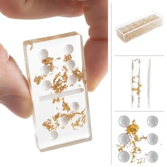 Acrylic Dominos Set - 28-Piece Domino Game with Display Box - Strategy Game, Tabletop Decoration and Modern Home Decor - Gold Foil image {3}