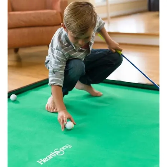 HearthSong - Golf Pool Indoor Family Game-Includes Two Golf Clubs, 16 Balls, Green Mat, and Rails for Kids image {13}