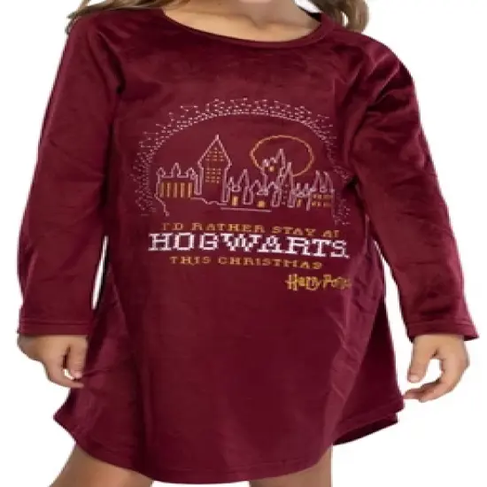 Harry Potter Nightgown I'd Rather Stay At Hogwarts This Christmas Girl's Pajamas image {2}