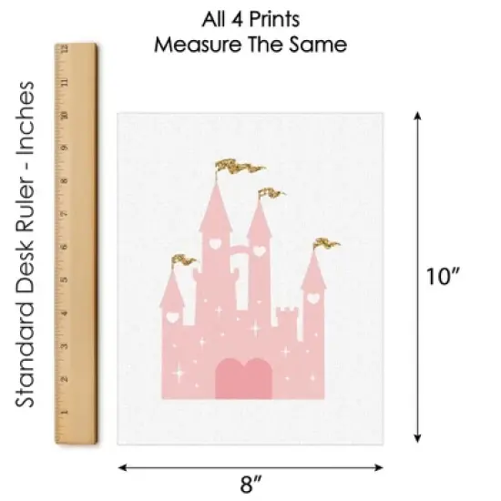 Big Dot of Happiness Little Princess Crown - Unframed Pink & Gold Castle Nursery and Kids Room Linen Paper Wall Art - Set of 4 Artisms - 8 x 10 inches image {4}