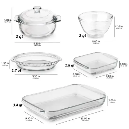 Libbey Baker's Basics 5 Piece Glass Casserole Baking Dish Set with 1 Cover image {5}