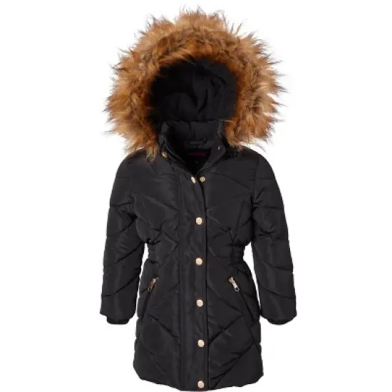 Sportoli Girls Fleece Lined Quilted Midlength Fur Trimmed Hood Winter Puffer Coats image {6}
