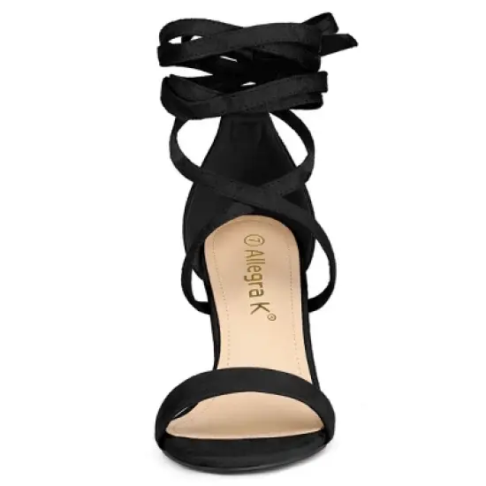 Allegra K Women's Open Toe Lace Up Chunky High Heels Sandals image {1}