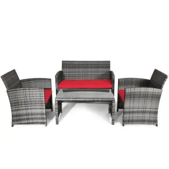 Tangkula 8-Piece Outdoor Patio Furniture Set Rattan Wicker Conversation Sofa Set image {5}