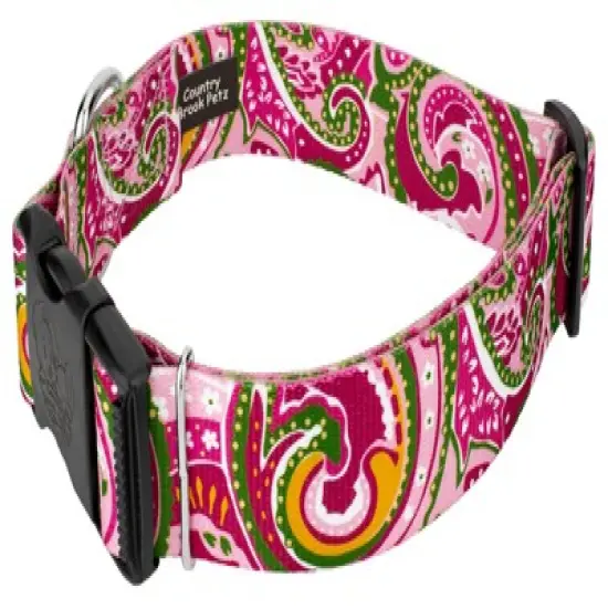 Country Brook Petz 1 1/2 Inch Deluxe Pink Paisley Dog Collar image {2}