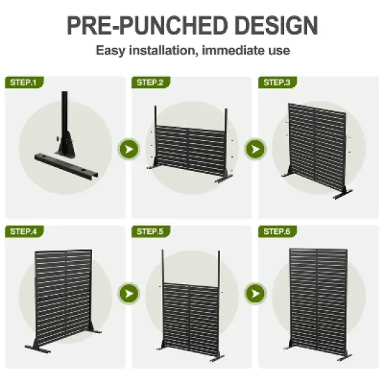 Dovelina Metal Outdoor Privacy Screen Freestanding Patio Decorative Screens - 72"x47",Black, Gavin image {4}