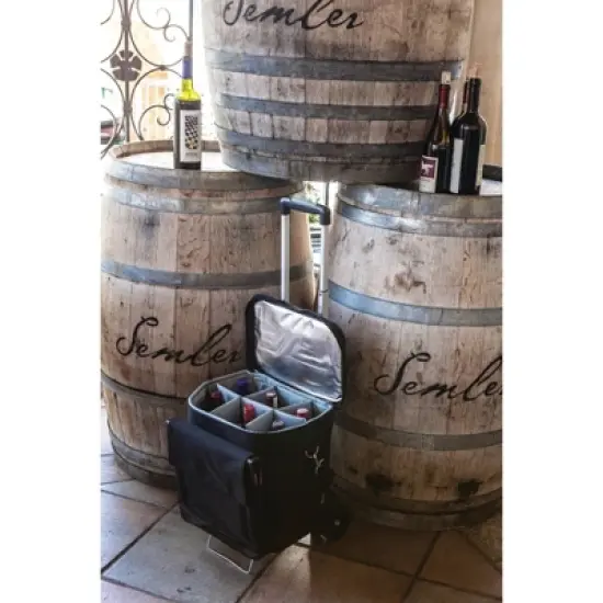 Legacy Cellar 6-Bottle Wine Carrier and Cooler Tote with Trolley - Black/Gray image {5}