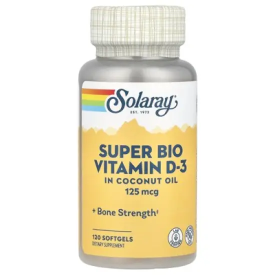 Solaray Super Bio Vitamin D-3, 125 mcg, 120 Softgels image {4}
