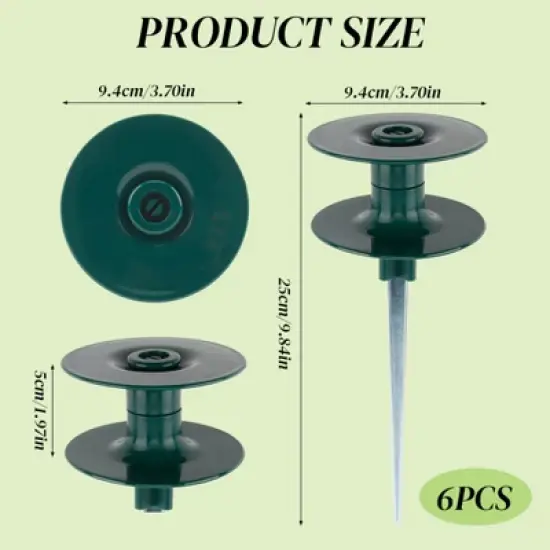 Syemin Landscape Equipment Parts and Accessories, Garden Hose Guide Spikes 6PCS with Heavy-Duty Swivel Caps, Green, 3.7"*3.7"9.84" image {4}