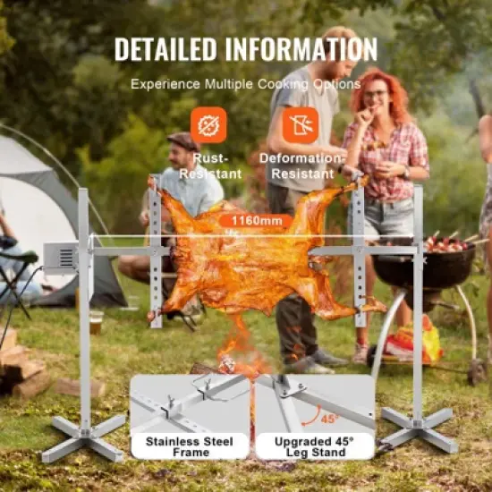 VEVOR Electric BBQ Rotisserie Grill Kit, 46 Inch 90 lbs Capacity, Automatic 42W Motor Height Adjustable Universal Roaster Stand, Silver image {5}